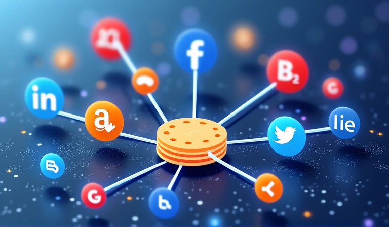 Illustration of interconnected digital icons representing third-party services and data sharing