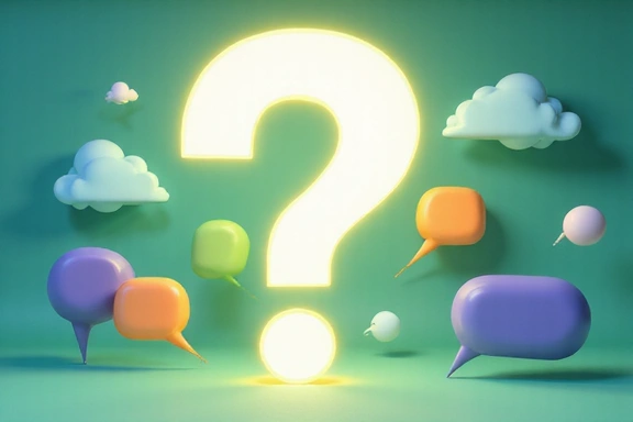 Illustration of a large question mark with various thought bubbles around it, symbolizing frequently asked questions and answers.